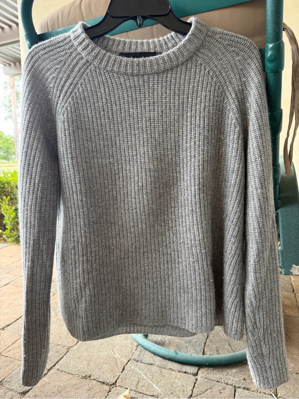 Jenni Kayne Cashmere Fisherman Crewneck Ribbed Sweater - Med Gray